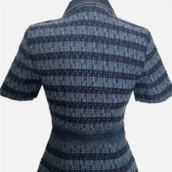 Jason Wu NWT blue tweed with contrasting denim zipper front Mini Dress size L - Picture 5 of 16